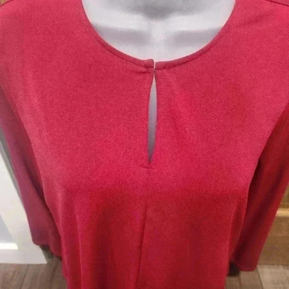 Lauren Ralph Lauren Tunic Women Red Keyhole Stretch Shirt Size Med - Picture 2 of 6
